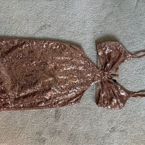 Sequin Halter Dress in Brown